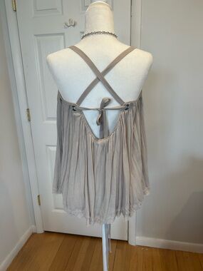 Free People Taupe Crinkle Cross-Back top